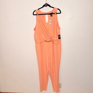 #03 ASHLEY STEWART Plus Coral Stretchy Jumpsuit w/ pockets NWT